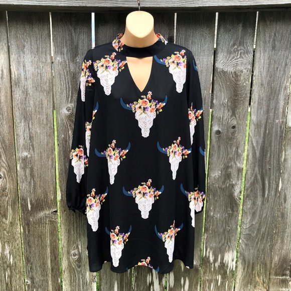 Altar'd State O'Keefe Dress A-Line Floral Cow Skull Southwest NWT Women's Size S - Picture 1 of 7